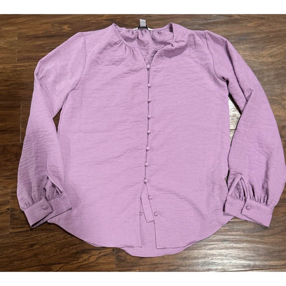 Nine West Women's XS Lilac Purple Button Front Balloon Sleeve Tunic EUC